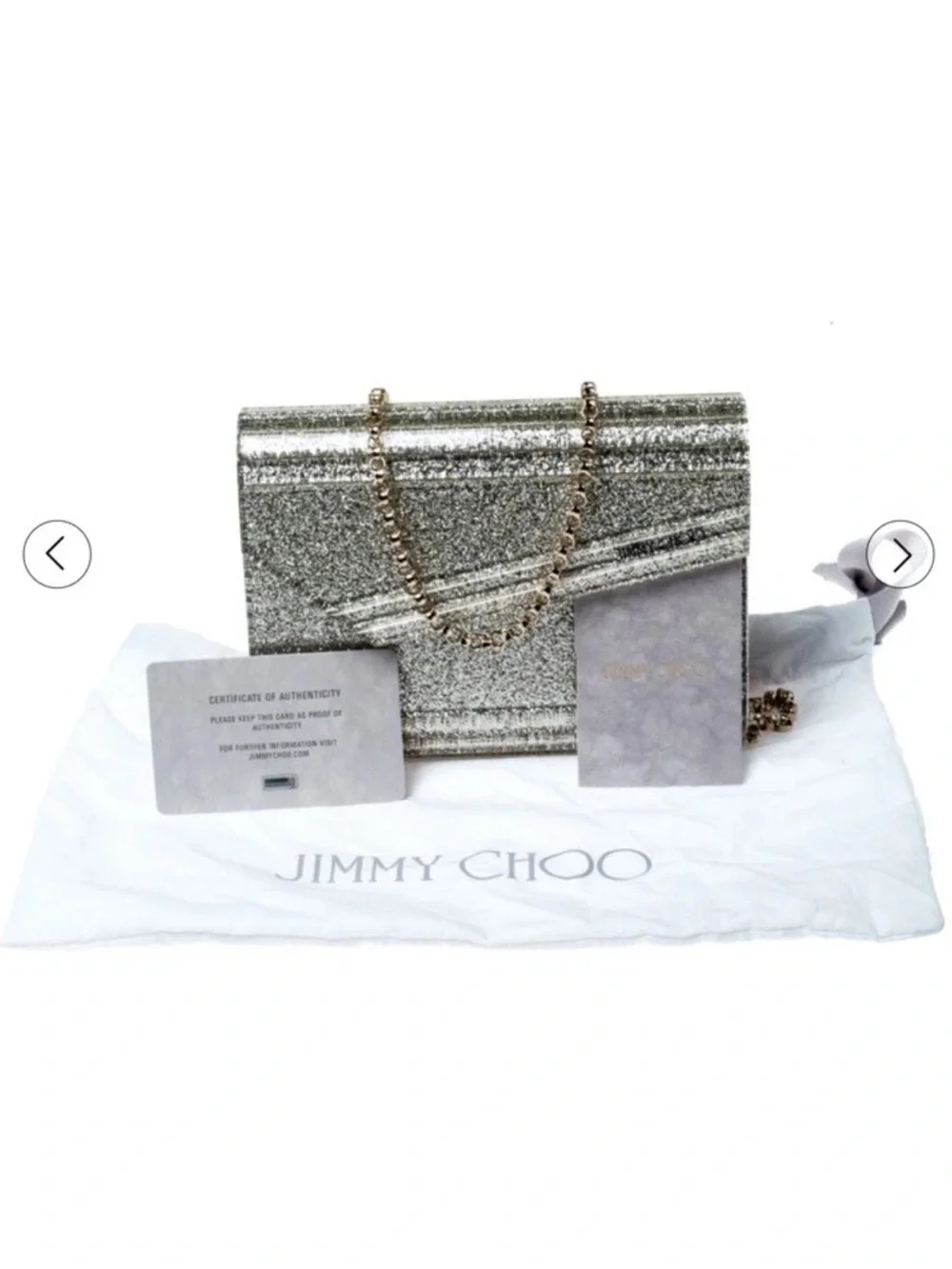 Jimmy Choo Gold Champagne Glitter Acrylic Candy Clutch Bag
